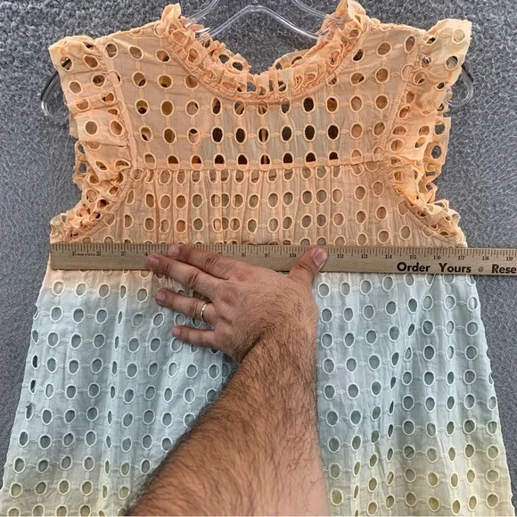 Anthropologie Ollari Ombre Lined Eyelet Pastel Sleeveless Cotton Top Blouse XS - Picture 6 of 12